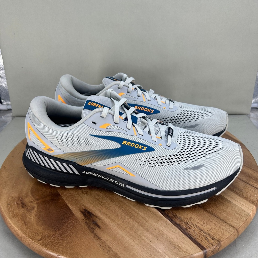 Brooks Adrenaline GTS 23 GTX Waterproof Running Shoes Grey Blue Orange Mens 15 D